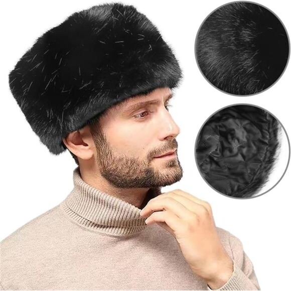 Winter Faux Fur Russian Cossack Hat Fuzzy Trapper Hat Warm Windproof Winter main image 6